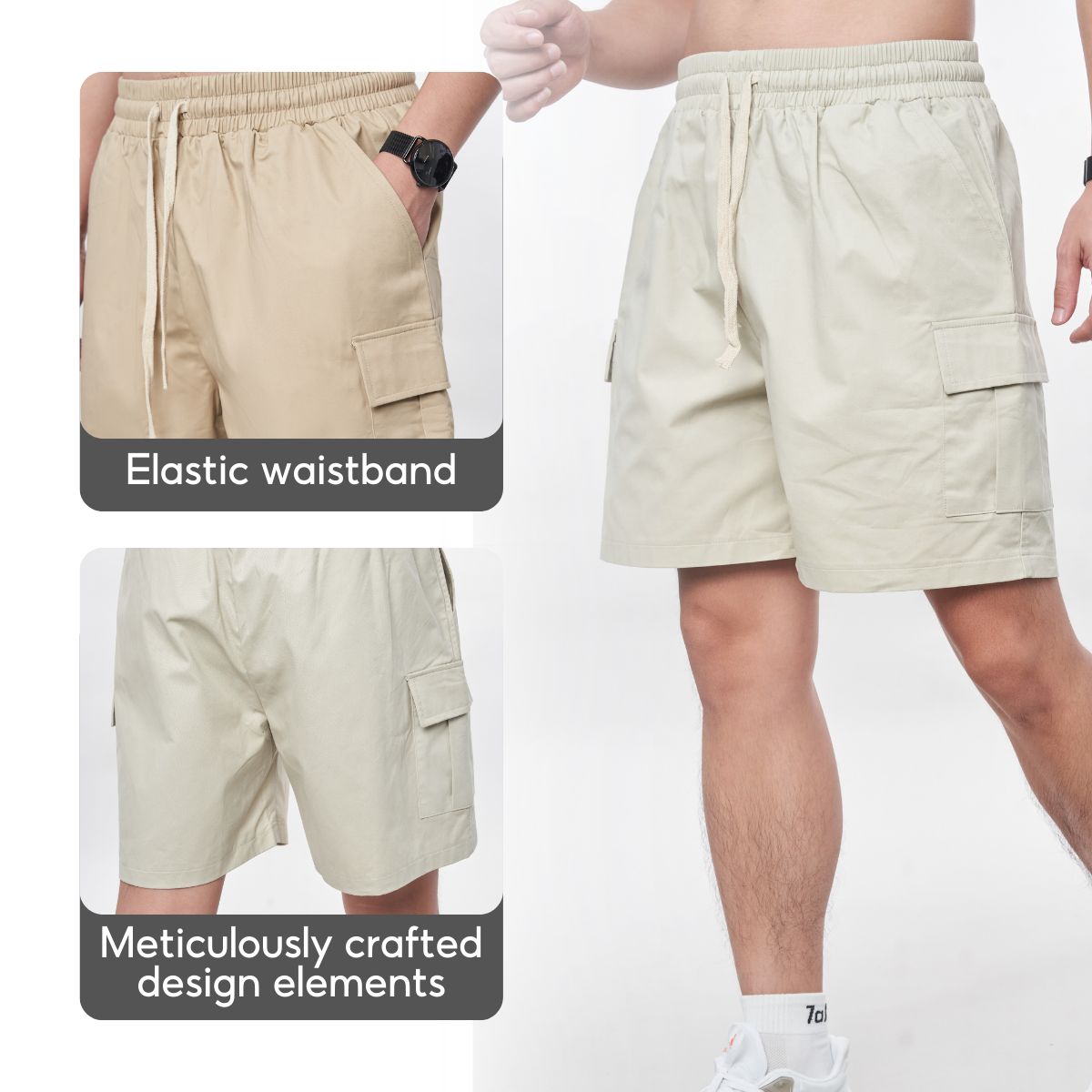 7allen Cargo Pocket Khaki Shorts