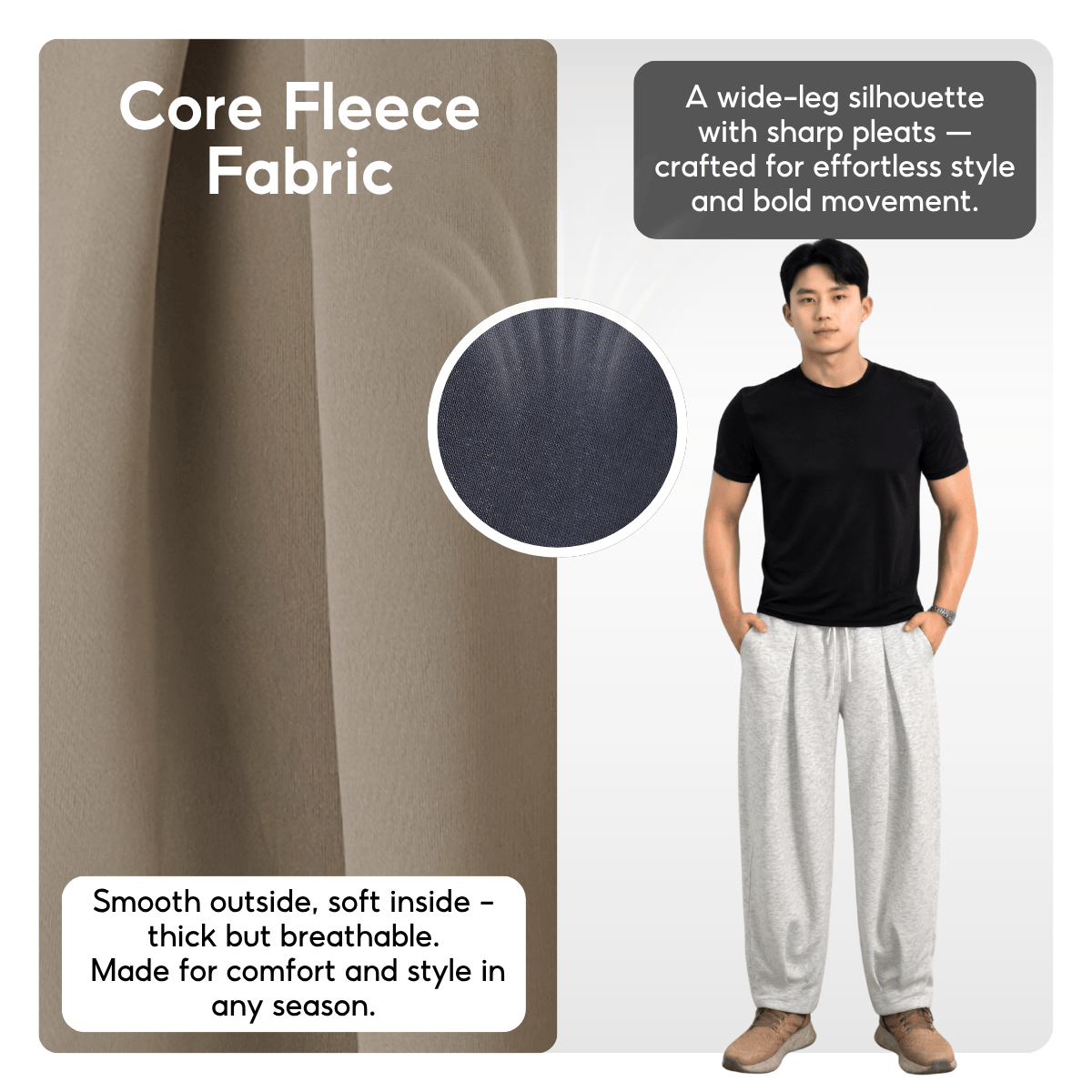 7allen Pleated Sweat Pants Core Fleece Cotton , Loose Pants, Casual Pants, Jogger Pants Men, Baggy Sweatpants