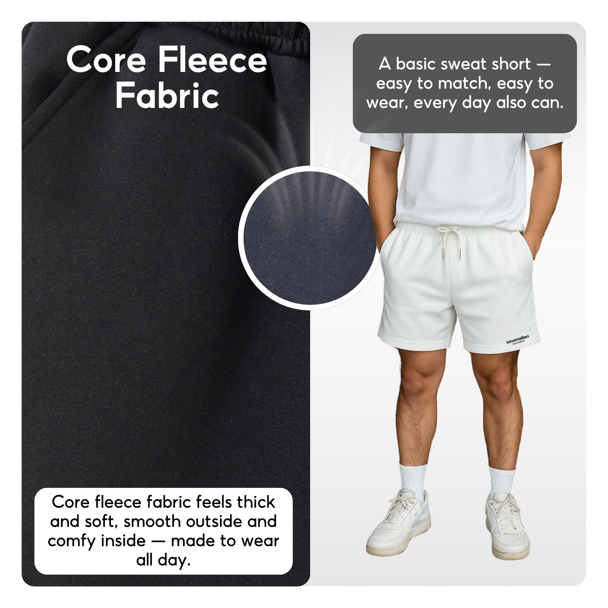 7allen Unisex Basic Sweat Shorts Core Fleece Cotton