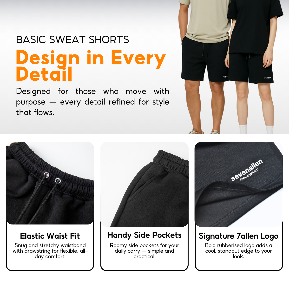 7allen Unisex Basic Sweat Shorts Core Fleece Cotton