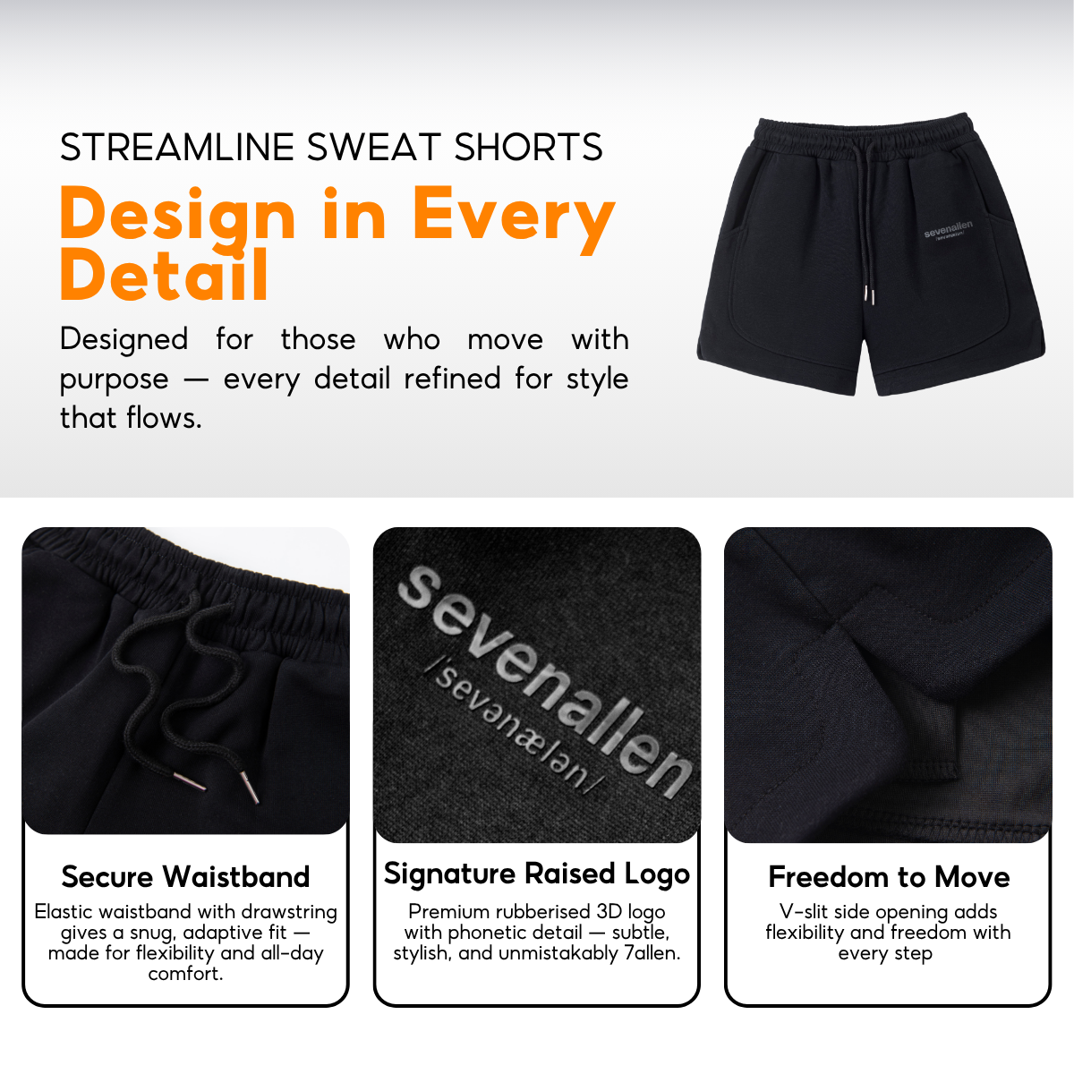 7allen Streamline Sweat Shorts Core Fleece Cotton