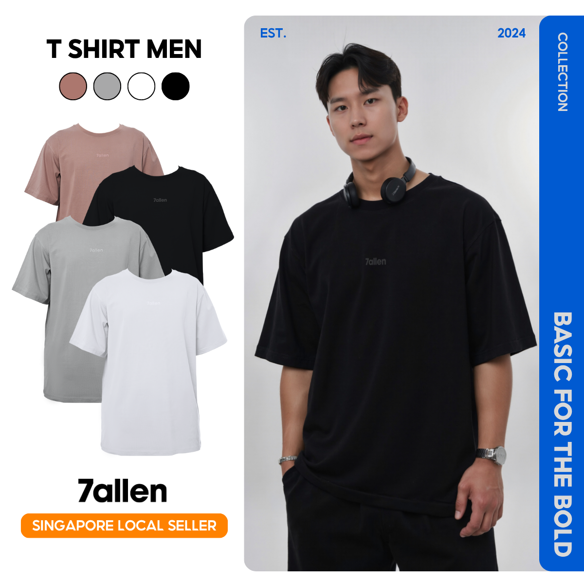 7allen Logo Printed Premium 4-Way Stretch Fabric T-shirt