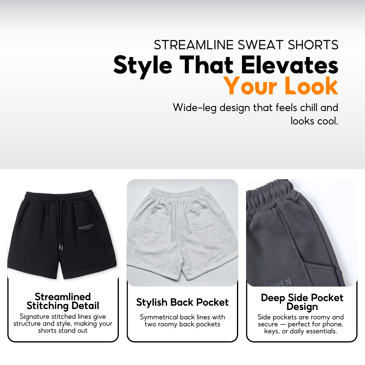 7allen Streamline Sweat Shorts Core Fleece Cotton