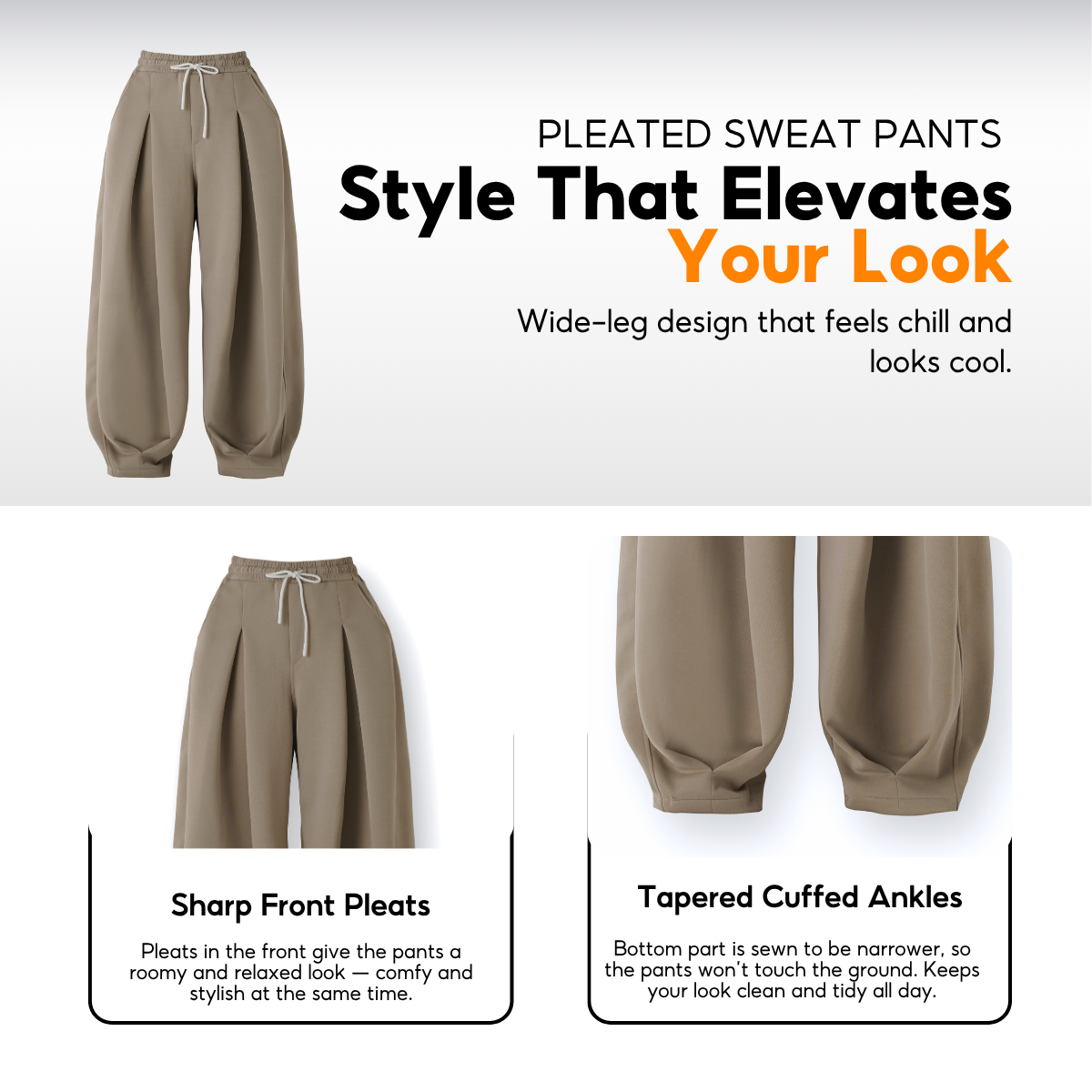 7allen Pleated Sweat Pants Core Fleece Cotton , Loose Pants, Casual Pants, Jogger Pants Men, Baggy Sweatpants