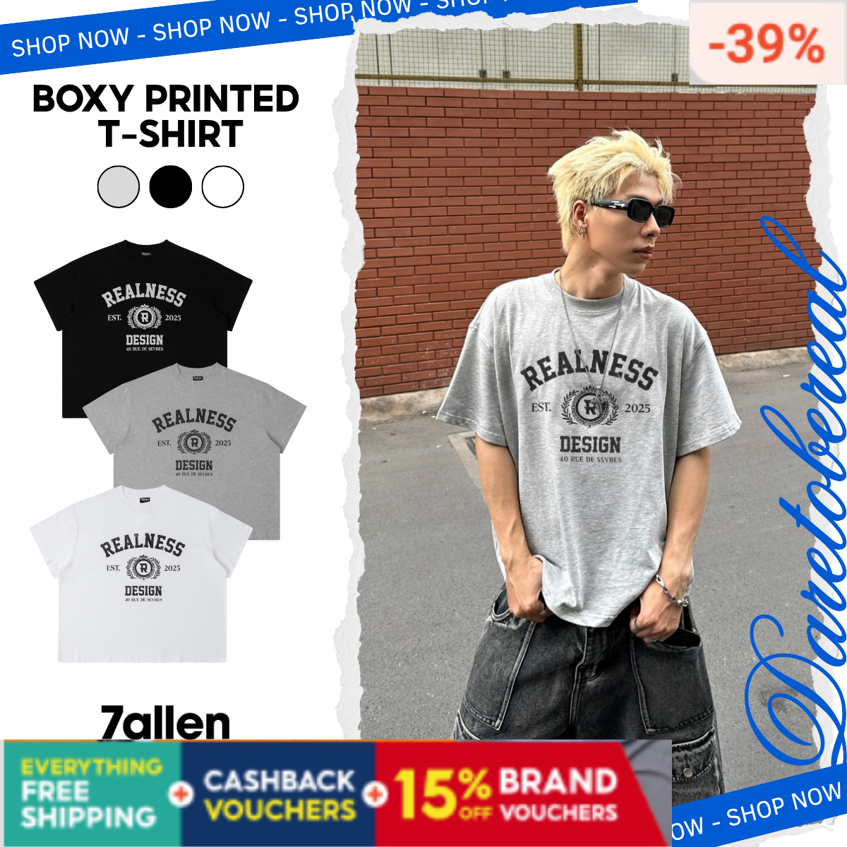 7allen Boxy T-Shirt 100% Cotton 250gsm, Embroidery Shirt