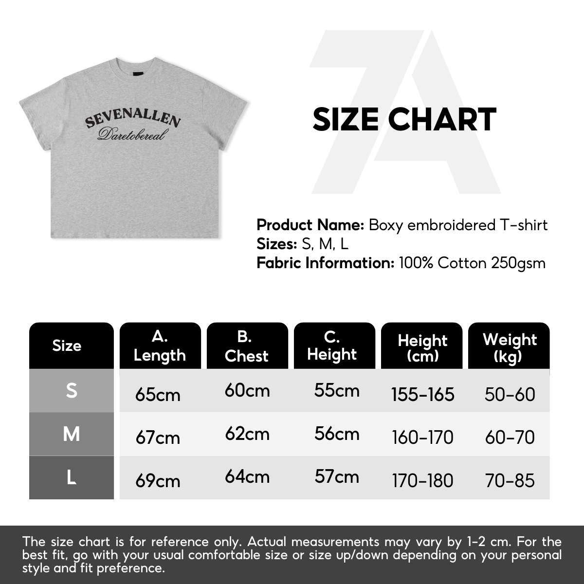 7allen Boxy T-Shirt 100% Cotton 250gsm, Embroidery Shirt