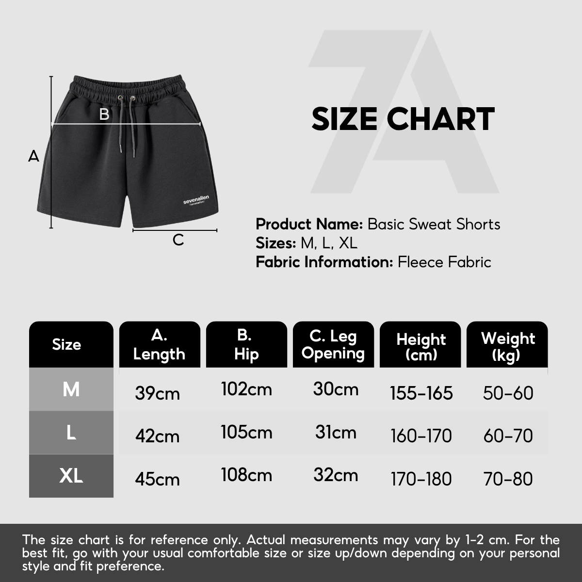 7allen Unisex Basic Sweat Shorts Core Fleece Cotton