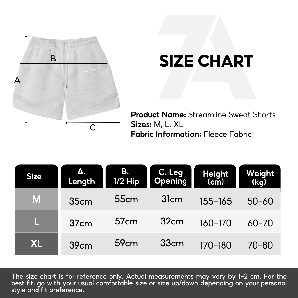 7allen Streamline Sweat Shorts Core Fleece Cotton